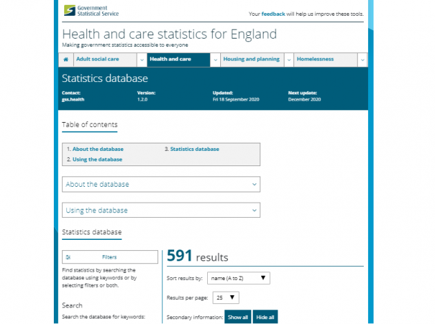 Screenshot of the Health statistics tool