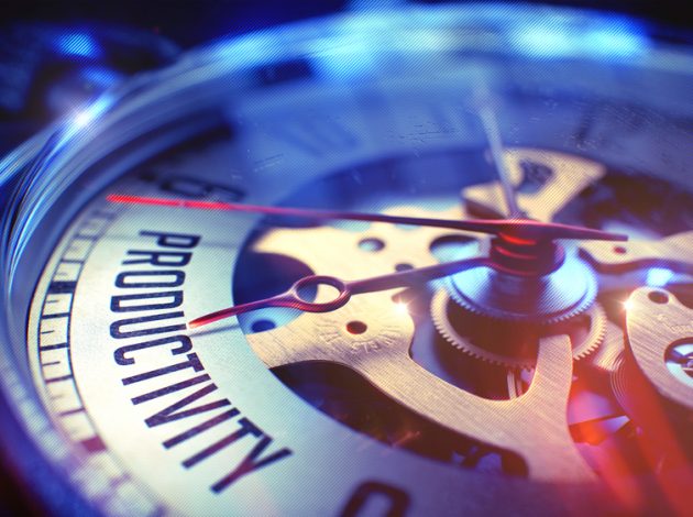 An image of watch face with productivity along the side and the watch hands sweeping past