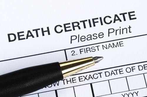 Close up image of death certificate